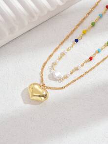 1 mặt dây chuyền hình trái tim đính hạt màu hai lớp, thích hợp cho kỳ nghỉ của phụ nữ - Nhiều màu - Xem 3