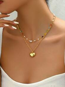 1 mặt dây chuyền hình trái tim đính hạt màu hai lớp, thích hợp cho kỳ nghỉ của phụ nữ - Nhiều màu - Xem 2