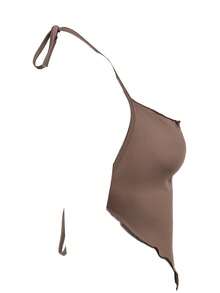 Female Vest, Girls Solid Color Sleeveless Strappy Spaghetti Strap Crop Tops, Matching With High Waist Pleated Skirt, S/M/L - màu nâu - Xem 4