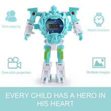 Light Digital Children Watches Boys Cartoon Robot Transformation Wristwatch Toy Mecha Robot Electronic Clock - 綠色 - 查看 7