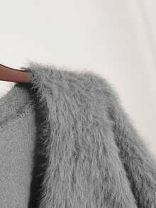 1 chiếc áo len cardigan dệt kim đơn hàng khuy đơn giản cho nữ, áo len, áo nữ, áo len thường ngày, áo len thu đông, áo len nữ - Màu xám đen - Xem 8