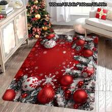 1 Thảm chủ đề Giáng sinh có họa tiết bông tuyết, quả cầu Giáng sinh và lá thông - Thảm polyester dệt kim chống bẩn, chống trượt, có thể giặt bằng máy, thích hợp cho văn phòng, phòng ngủ, sử dụng trong nhà, mặt sau chống trượt, dùng để trang trí nhà cửa - Đỏ - Xem 6