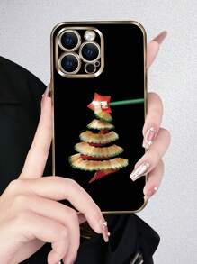 1 Ốp điện thoại hình cây thông Noel họa tiết 2D phong cách sáng tạo phổ biến tối giản, thích hợp làm quà tặng cho bạn bè, gia đình, bản thân, các cặp đôi vào dịp Giáng sinh, Lễ tạ ơn, Phục sinh, Năm mới, Ốp điện thoại mềm chống trượt toàn thân chống bụi chống thấm nước màu đen mạ điện tương thích với Apple, Samsung - Nhiều màu - Xem 1