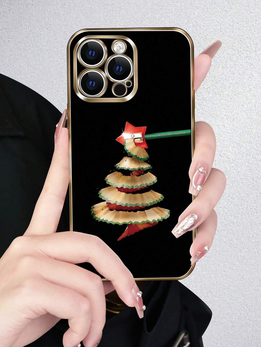 1 Ốp điện thoại hình cây thông Noel họa tiết 2D phong cách sáng tạo phổ biến tối giản, thích hợp làm quà tặng cho bạn bè, gia đình, bản thân, các cặp đôi vào dịp Giáng sinh, Lễ tạ ơn, Phục sinh, Năm mới, Ốp điện thoại mềm chống trượt toàn thân chống bụi chống thấm nước màu đen mạ điện tương thích với Apple, Samsung - Nhiều màu - Xem 1