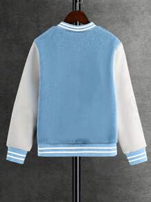 1pc Tween Girl Casual Workout Retro Solid Color Fleece Cardigan, Baseball Style, Spring/Autumn/Winter