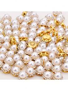 50pcs/Pack Sunflower Rhinestone Round Pearl Sewing Buttons, DIY Clothing, Bags, Hats Decoration