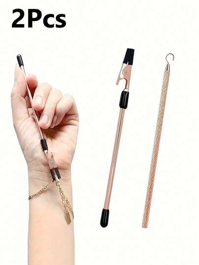 1/2pcs Jewelry Fastening Tool Set - Flat Nose Pliers & Serrated Teeth For Bracelets, Necklaces, Watches,Stainless Steel Bracelet Fastener Helper, Jewelry Helper Bracelet Clasp Helper, Portable Bracelet Tool Jewelry And Hooking Equipment Bracelet Attachment Tool, - Quick Put-On & Take-Off Aid