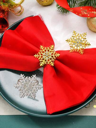 4/6 pezzi Anelli portatovaglioli a forma di fiocco di neve natalizi, adatti per la decorazione della tavola da pranzo a casa per Natale, fermatovaglioli a forma di fiocco di neve