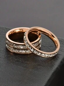 2 件时尚奢华不锈钢方晶锆石情侣戒指，结婚生日周年派对礼物 - 華麗 - 查看 16