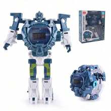 Light Digital Children Watches Boys Cartoon Robot Transformation Wristwatch Toy Mecha Robot Electronic Clock - 綠色 - 查看 10