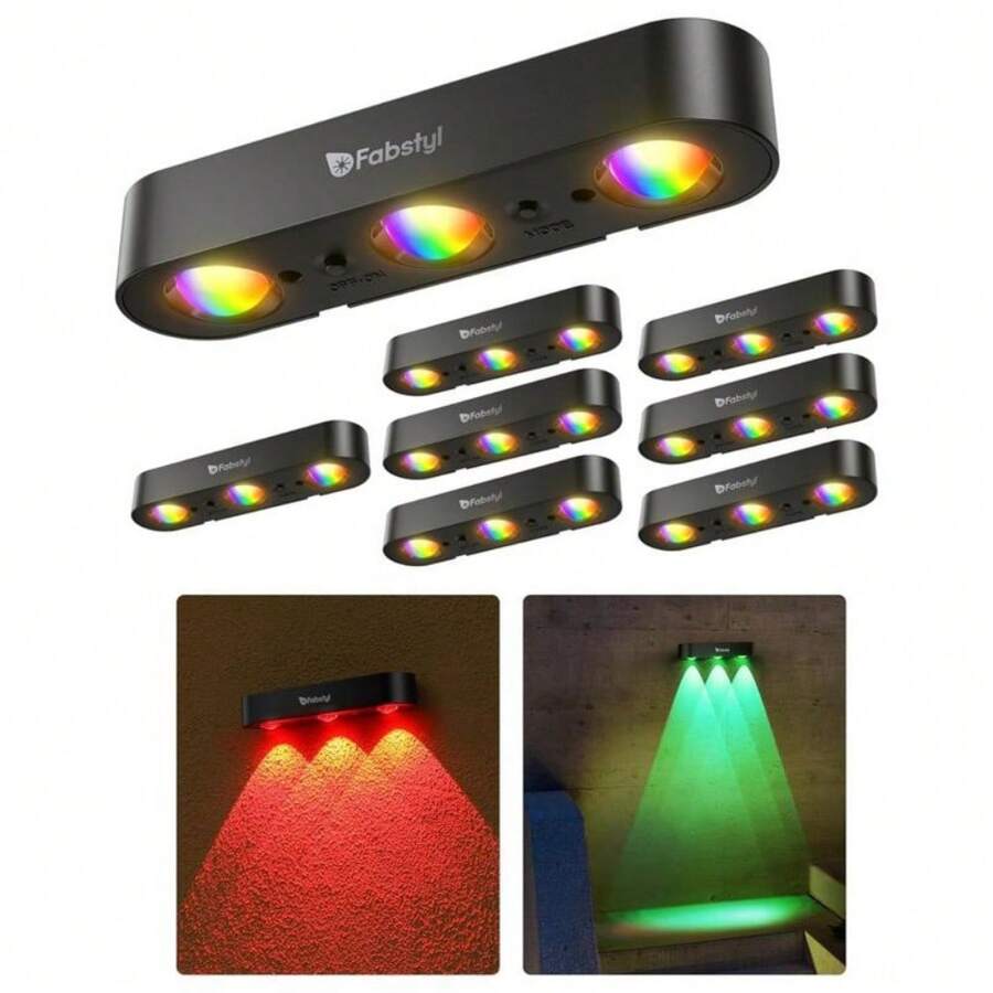 FabStyl RGB Solar Wall Fence Lights, Synchronously Change Color, Solar Step Lights, Bright Wall Lights, Outdoor Waterproof, Solar Powered Patio Decor For Wall, Rail, Porch, Backyard, Garden. Perfect For Halloween, Christmas And Holiday Decorations - 8 gói - Xem 1