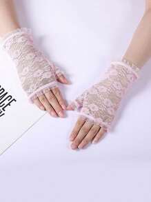 1 Pair Ladies' Floral Half-Finger Hollow Out Lace Gloves Valentine's Day Valentines - Multicolor - View 12