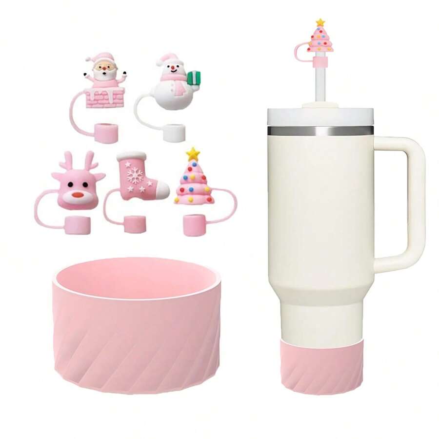 2 pezzi Set di coperture in silicone per cannucce e bicchieri natalizi (adatti per cannucce da 10 mm/0,4 pollici), antipolvere, resistenti all'usura, antiurto, anti rumore, adatti per 40 once, per sport e fitness