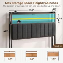 GREENSTELL Headboard For Twin/Full/Queen Size Bed With Storage, Headboards With Outlets, USB Ports And LED Light, 60,000 DIY Color Of LED Light, Head Board With USB & Type C Port, Height Adjustable, Height Adjustable, Comfortable Headboard - Xem 7