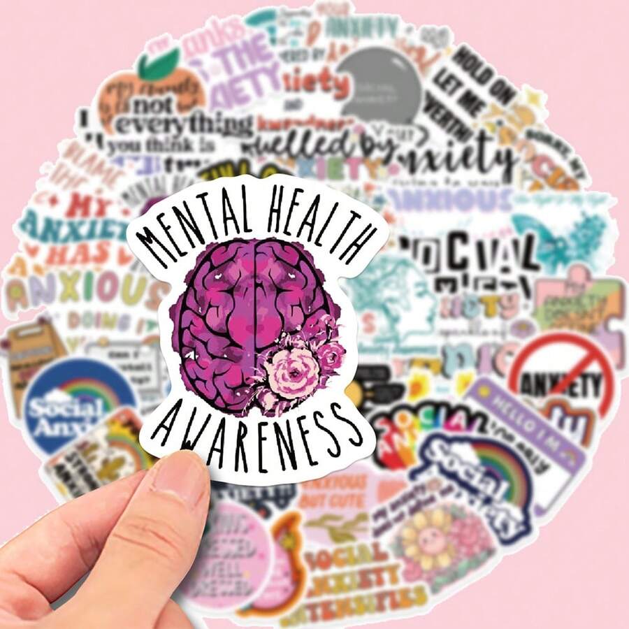 50 miếng dán Black Raven chăm sóc sức khỏe tâm thần để trang trí điện thoại, máy tính, hành lý, sổ tay, bình nước, mũ bảo hiểm - Nhiều màu - Xem 1