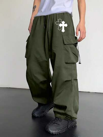 Herren Lässig Cargohose mit mehreren Taschen, Geradem Bein, Tunnelzug, verstellbaren Klappentaschen und Beinabschluss