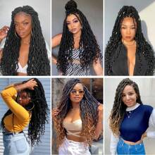 FULCRUM 12 14 18 24 Inch Faux Locs With Curly Ends Pre-Looped Goddess Locs Crochet Hair Bohemian Soft Locs Synthetic Braiding Hair Extensions For Women & Girls - Natural Black - View 5