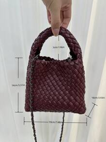 Bolso elegante y lindo color borgoña, bolso de mano ligero de unicolor, bolso de viaje estilo hobo, bolso tejido trenzado como regalo de Navidad para mujer