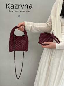 Bolso elegante y lindo color borgoña, bolso de mano ligero de unicolor, bolso de viaje estilo hobo, bolso tejido trenzado como regalo de Navidad para mujer
