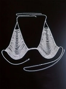 Sutiã-Cinto de Cristais com Borlas Multilayer Luxuoso e Sexy na Moda