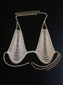 Sutiã-Cinto de Cristais com Borlas Multilayer Luxuoso e Sexy na Moda