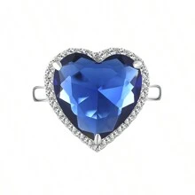 1pc S925 Sterling Silver Heart-Shaped Blue Cubic Zirconia Inlaid Ring For Women, Suitable For Daily Wear, Festivals, Parties, Weddings, Gatherings, Comes With Elegant Gift Box - Silver - View 4