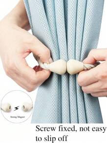 1pc/2pcs Wood Cone-Shaped 3-Strand Rope Woven Magnetic Curtain Tiebacks, Multi-Color & Size Options, Suitable For Curtain Fixation Gifts Birthday Graduation - Multicolor - View 5