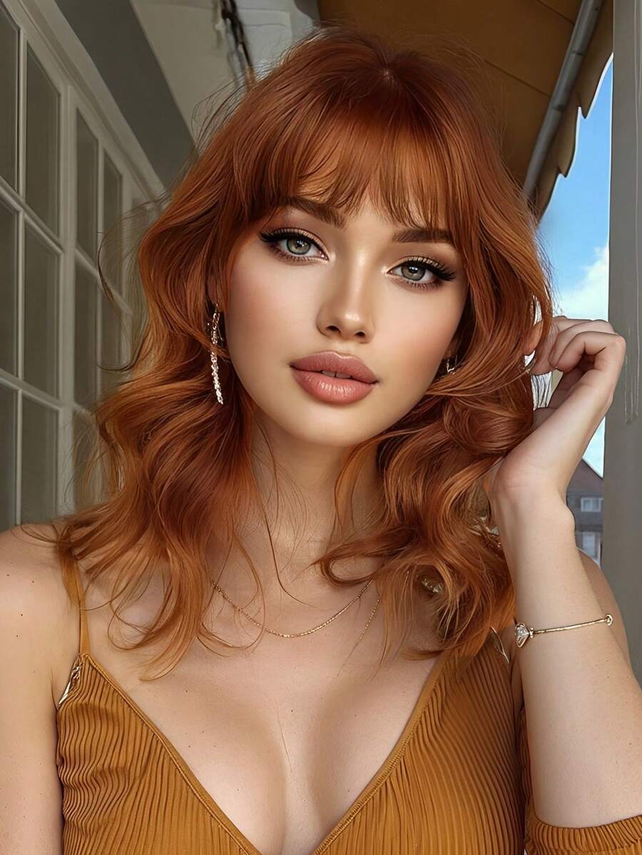 Red Brown Medium Wavy Synthetic Bob Wig With Bangs - Natural Daily Heat Resistant Cosplay Hair Wig For Women - 棕色 - View 1