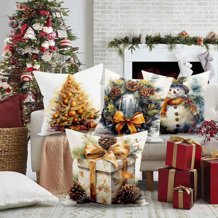 4pcs Christmas Plant Floral Golden Gift Christmas Tree Pattern