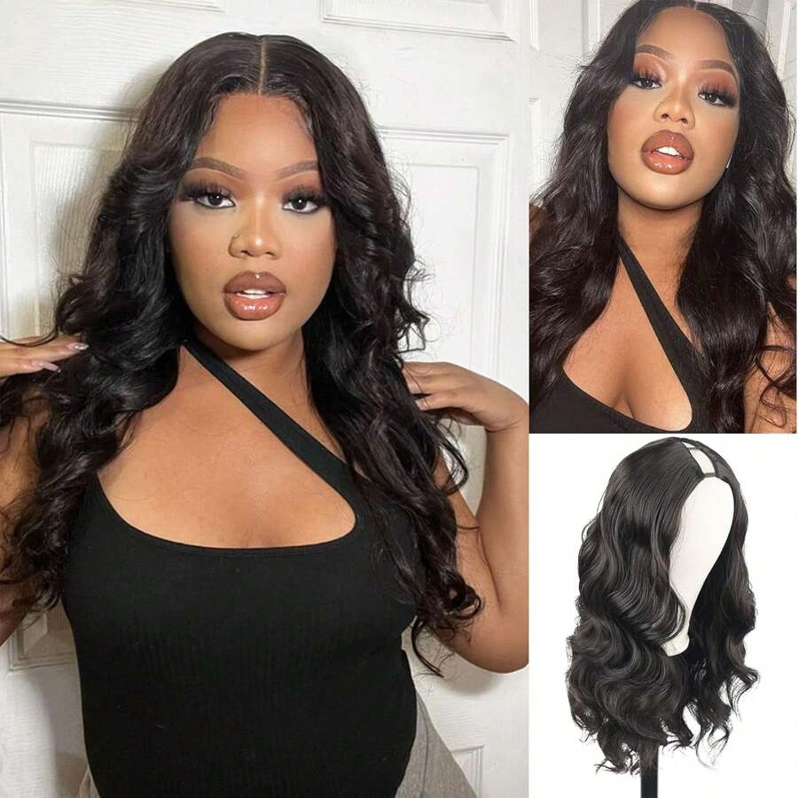 24inch V Part Wig Body Wave Glueless Wig Clip In Extensions Thin Part Wig Long Wavy Black Half Wig For Women, Hair No Leave Out V Part Wigs Beginner Friendly No Sew In Synthetic Wigs - 2# - 查看 1