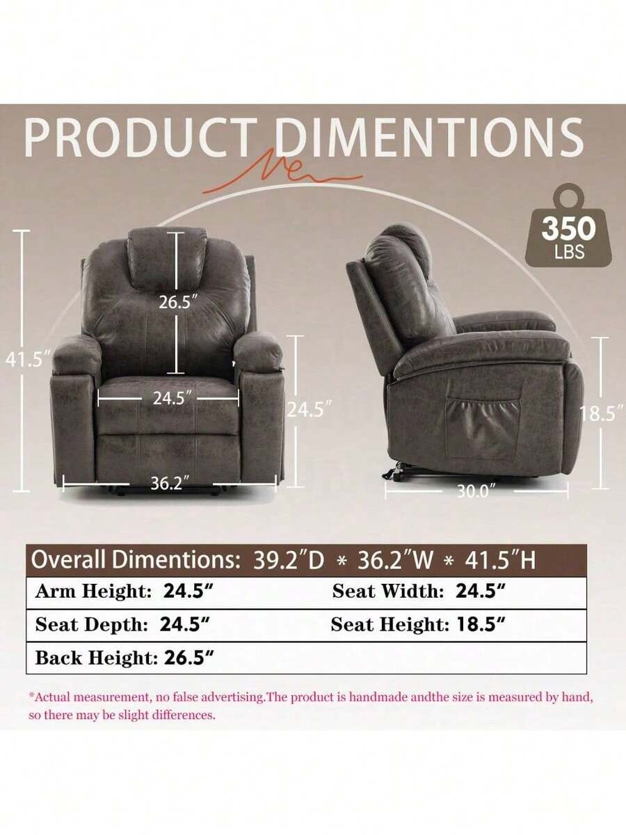Power Lift Recliner Chair With Massage For Elderly, Overstuffed Wide