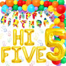 LaVenty LaVenty Rainbow Hi Five Birthday Party Decorations 5th Birthday Party Decorations Rainbow Balloons High Five Birthday Backdrop Five Year Old Birthday Party Supplies Favors