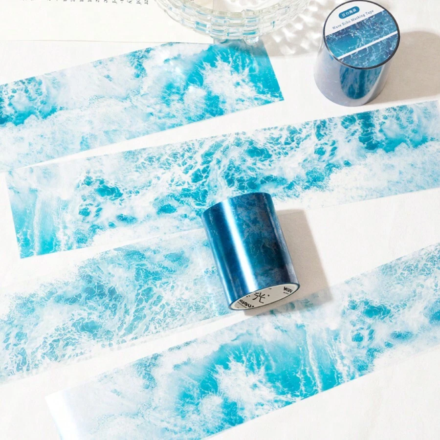 1 卷 2 米复古风格海浪装饰和纸胶带、创意美学贴纸、DIY 剪贴簿工艺材料、节日礼物、个性化剪贴簿学校用品 - 彩色 - 查看 1