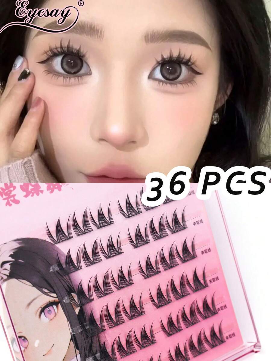 36 chiếc C Curl Manga Cat Eye Style DIY Clusters Extensions Lông mi riêng lẻ Cluster Natural Segmented Eyelash Bundles - C - Xem 1