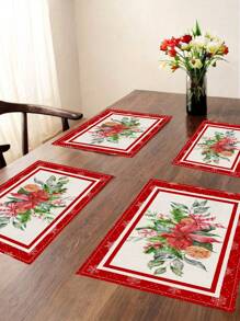 4 Pcs Watercolor Holly Christmas Placemats Seasonal Poinsettia Buffalo Plaid Winter Christmas Holiday Table Mats For Party Kitchen Restaurant Decoration