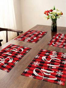 4 Pcs Watercolor Holly Christmas Placemats Seasonal Poinsettia Buffalo Plaid Winter Christmas Holiday Table Mats For Party Kitchen Restaurant Decoration