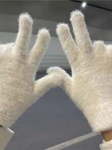 Un par de guantes de piel sintética de visón en unicolor, dulces y esponjosos para mantener el calor, guantes para ciclismo para resistir el frío, regalo de cumpleaños para la novia