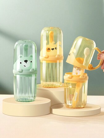 1pc Kids Cartoon Toothbrush Storage Box Rinsing Cup Portable Toothbrush Holder