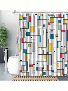 1 件迷宫格子图案浴帘，轻巧优雅，配有塑料挂钩，半透明浴室装饰套装，面料，颜色优雅防水浴室浴帘，浴室配件，家居装饰 - MQ909 - 查看 2