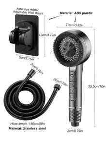 3pcs/Set New High-Quality 4-Gear With Filter Shower Head, 1.5m Stainless Steel Hose, ABS No-Drill Wall Mount Bracket