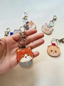 1 Stück süßer, kreativer Leder-Katzen-Schlüsselanhänger, modischer Kawaii-Kätzchen-Schlüsselring, Rucksack-Dekoration, Accessoires, Geschenke, Auto-Accessoires, Taschenbaumler, Schule, Goth, Y2K