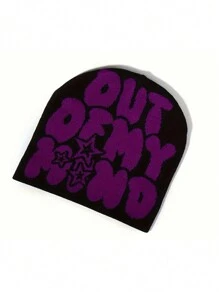 Out Of My Mind Jacquard Knit Beanie Hat, Warm Winter Sports Fashion Ski Cap