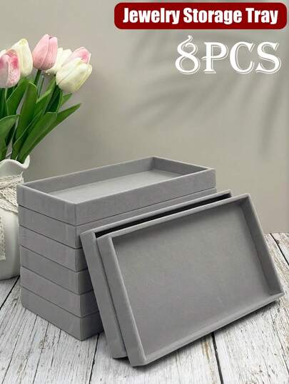 8pcs/1set Velvet Jewelry Organizer Tray, Large Capacity Jewelry Display Storage Trays For Necklaces, Bracelets, Rings, Earrings, Lipstick, Nail Polish, Hair Clips, Watches, Eyeshadows, Eyebrow Pencils, Suitable For Vanity, Jewelry Stand, Bedroom, Halloween Makeup Storage Tray. Perfect Jewelry Organizer For Gift To Friends & Lovers