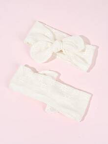 2pcs Beige Headbands For Baby Adorable Hair Bow Hairbands For Toddler Infant Newborn Elastic Nylon Hair Bands Soft Stretchy Baby Headband Kids Baby Hair Accessories - Multicolor - View 4