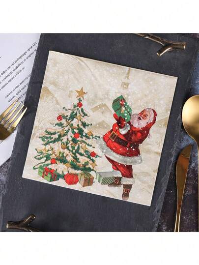 TYFYO 20 件 33 厘米圣诞老人圣诞树印花餐巾圣诞装饰纸巾口布杯花纸餐垫，圣诞节