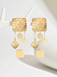 1 Pair Geometric Tassel Drop Earrings, Fashion Accessory For Autumn/Winter - Yellow Gold - View 2