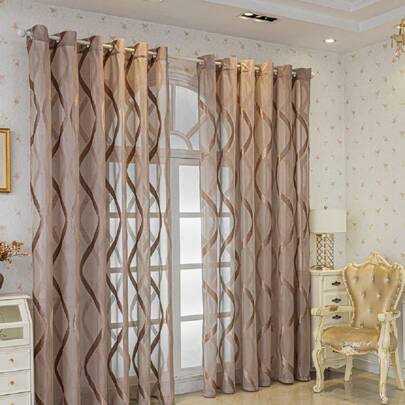 1pc Modern American Style Perforated Velvet Semi-Sheer Curtain In Solid Color, Letting Light In But Not Visible, For Living Room & Bedroom Floor-To-Ceiling Windows