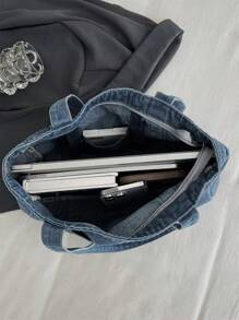 1pc Personalized Embroidered Custom Name's High-Quality Blue Canvas Tote Bag, Large Capacity Commute/Work/Shopping Shoulder Bag For Women, Minimalist Design Tote Bags For Women & Tote Bag Large, Local - 彩色 - 查看 5