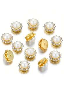 50pcs/Pack Sunflower Rhinestone Round Pearl Sewing Buttons, DIY Clothing, Bags, Hats Decoration