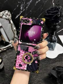 Apple Animal 1pc Galaxy Z Flip3/Z Flip4/Z Flip5/Z Flip6 Foldable Phone Case With Color Block Lips Design, With Stand And Ring Holder - Heart/Leopard/Y2K/Creative/Cute/Horror Elements/Heart/Cartoon/Women Waterproof Shockproof Anti-Fall Scratch Resistant
